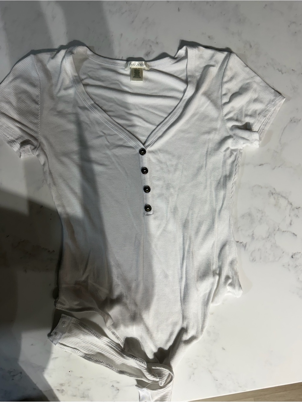Bozzolo White Ribbed Short-Sleeve Henley Bodysuit